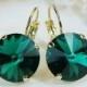 Emerald Earrings Green Swarovski Crystal Drop Gold Earrings,Emerald Bridesmaids,Emerald wedding Dark Green,14mm,Gold finish,Emerald,GE106
