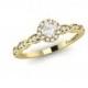 Mini Vintage Floral diamond Engagement Ring in 14k White Gold Scalloped Diamond Wedding Band 3.5x3.5mm Cushion diamond, Engagement Ring