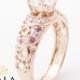Moissanite Unique Engagement Ring 14K Rose Gold Engagement Ring Unique Moissanite Ring with Pink Sapphires