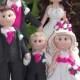 personalised bride groom 3 children wedding cake topper all handmade, customised to your specification