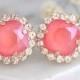 Coral Earrings, Bridal Coral Earrings, Peach Studs, Swarovski Crystal Coral Earrings, Bridesmaids Coral Earrings, Gift For her