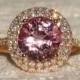 3 Carat Peachy Pink Spinel in Rose Gold Double Diamond Halo Engagement Ring, Rose Gold Engagement Ring