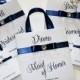 Personalized Bridesmaid Gift Bags with white lace Navy Blue ribbone and name Custom Bridesmaid Bachelorette bags Bridal Party Wedding Favors