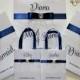 Small Personalized Bridesmaid Gift Bags with white lace Navy Blue ribbone and name Custom Bridesmaid Bachelorette bags Bridal Party Favors