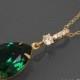 Emerald Crystal Gold Necklace Green Teardrop CZ Necklace Swarovski Emerald Rhinestone Necklace Wedding Bridal Dark Green Gold CZ Jewelry