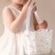 Lace flower girl basket, White lace basket, Simple flower girl bag, Stiffened crochet lace, Classic white lace basket