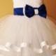 White Lace Flower Girl Dress Chiffon Flower Girl Dress Toddler Dress Flower Girl Dress Blue Sash Navy Bow Dress Junior Bridesmaid Dress sale