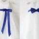Light Ivory Flower Girl Dress Royal Blue Girls Dress Lace Tulle Flower Girl Dress With Royal Blue Sash/Bows Sleeveless Floor-length