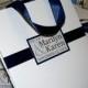 15 Wedding Welcome Bags with satin ribbon and names - Elegant Personalized Paper Bag - White and Navy Blue - Custom Wedding Gift bags