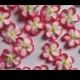 Pink-tipped white royal icing flowers  -- Handmade cake decorations edible cupcake toppers (24 pieces)