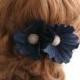 Navy blue flower hair clip, dark blue flower hairpins, Navy blue hair piece, Two Navy Blue fabric heir flowers, Bridal Hair Flower