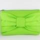 SUPER SALE - Lime Green Bow Clutch - Bridal Clutches, Bridesmaid Wristlet, Wedding Gift - Made To Order