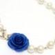 Bridesmaid Jewelry Blue rose, Blue Flower Necklace, For Her, Jewelry, Wedding White pearl, Blue rose Bridesmaid Jewelry, Bridesmaid Necklace