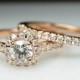 Rose Gold Engagement Ring & Matching Wedding Band Solitaire Diamond Halo Bridal Set Natural Diamond Custom Made Jewelry Round Diamond