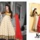Gold Sequence Yoke with Off White Printed Georgette Brocade Anarkali Fusion Dress