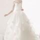Elegant A-line Half Sleeve Cascading Ruffles Lace Sweep/Brush Train Tulle Wedding Dresses - Dressesular.com