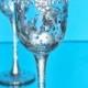 Wedding glasses Silver wedding champagne flutes Personalized wedding flutes Bride and groom flutes Engagement glasses with blue rhinestone
