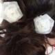 White Rose Wedding Hair Pins, Ivory Bridal Hair Pins, Organza Hair Pins, Hair Accessories, Bridesmaid Hair, Woodland - Set of 2