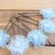 Blue Flower Wedding Hair Pins, Blue Bridal Hair Pins, Hair Accessories, Organza Hair Pins, Bridesmaid Hair, Woodland - Set of 5