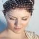 Bridal bow headband with birdcage veil, white bridal birdcage on a headband, wedding pearl veil Audrey Hepburn