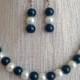 Navy Blue Bridesmaid Jewelry, Dark Teal Blue and White Pearl Necklace Set, Bridesmaid Gift, Blue Beaded Jewelry, Navy Blue Wedding Jewelry