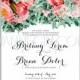 Peony wedding invitation printable template with floral wreath or bouquet of rose flower and daisy - Unique vector illustrations, christmas cards, wedding invitations, images and photos by Ivan Negin