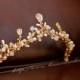 Woodland Princess Zirconia Crystal Wedding Tiara-Gold beaded bridal crown- Zircon Rhinestone wedding Crown