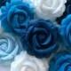 12 BLUE & WHITE ROSES edible sugar paste flowers wedding cake cupcake decorations
