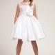 White Satin Dress w/Organza Trim Bodice Style: DJ1208 - Charming Wedding Party Dresses