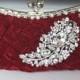 Burgundy Bridal Clutch - satin purse w/  Swarovski big Crystal feather brooch