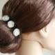 Flower Hair Pins, Pearl Hair Pins, Bridal Hair Pins, Chiffon Hair Pins, Hair Accessory, Ivory Hair Pins, Cream Hair Pins.