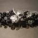Large Bridal Hair Comb. Black Glass Pearls & Faceted Crystals featuring a Dragonfly. Bridal Headpiece. Prom Night.