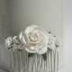 White Rose Hair Comb, Flower Hair Comb, Bridal Hair Comb, Bridal Hair Accessory, Rustic Hair Comb, Floral Headpiece, White Wedding.