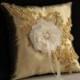 Gold Lace Ring Bearer Pillow & Flower Girl Basket \ Gold Wedding Ring Pillow   Wedding Basket with gold lace and handmade flower with brooch