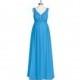 Ocean_blue Azazie Madison - Back Zip Floor Length V Neck Stretch Knit Chiffon Dress - The Various Bridesmaids Store