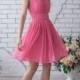 Pink Wedding Dress Bridesmaid Short Party Dress Pink Chiffon Pleated Sleeveless Dress Pink