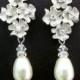 Ivory Swarovski Pearls, Bridal pearl Earrings, wedding Stud Earrings, Pearl and Rhinestone Earrings, cubic zircoania, vintage style, HELENA