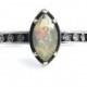 Marquise Opal Moon Phase Engagement Ring - Sterling Silver Occult Jewelry