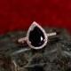 Black Spinel Engagement Ring & Diamond Pear Halo Goccia 2.5ct 7x10mm Custom Size White-Yellow-Rose Gold-10k-14k-18k-Platinum Diamonds