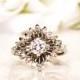 Vintage Diamond Starburst Engagement Ring 0.85ctw Diamond Wedding Ring 14K White Gold Diamond Cluster Anniversary Ring Size 6