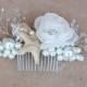 Beach Wedding Comb. Seashell Starfish Pearls Crystals & Flower Hair Comb