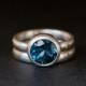 Blue Topaz Engagement Ring - London Blue Topaz Wedding Set - Blue Gem Engagement Ring and Matching Wedding Band - US Size 6.25 Free Shipping