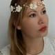 Bridal Headband Gold Wedding Headband, Gold Headband, Pearl Headband Bridal Headpiece Bridal Hair Vine, Fabric Flower Headband Halo HeadBand