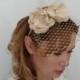 Gold Birdcage Veil, Gold Bridal Headpiece, Gold Veil, Veil with Flower Headband, Birdcage Headband Veil, Birdcage Veil headband