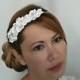 Ivory Flower Headband, Satin Flower and Pearl Bridal Headband, Bridal Flower Headband for Wedding, Pearl Bridal Headpiece, Wedding Headband