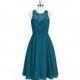 Ink_blue Azazie Sylvia - Knee Length Back Zip Scoop Chiffon And Lace Dress - The Various Bridesmaids Store