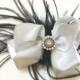 Silver ad Black Feather Hair Bow Fascinator, Silver and Grey Feather Hair Bow Fascinator, Bridal Hair Fascinator, Dance Costume Feather Bow