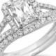 1.70 CT Emerald Cut Engagement Bridal Ring band set Solid 14k White Gold Made and Designed in the USA