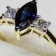 1.2CT Marquise Cut Natural Blue Sapphire & Diamond Engagement Ring In Solid 18K Yellow Gold