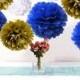 18PCS Mixed Royal Blue White Gold DIY Tissue Paper Flower Pompoms Wedding Shower Birthday Party Nursery Hanging Decoration